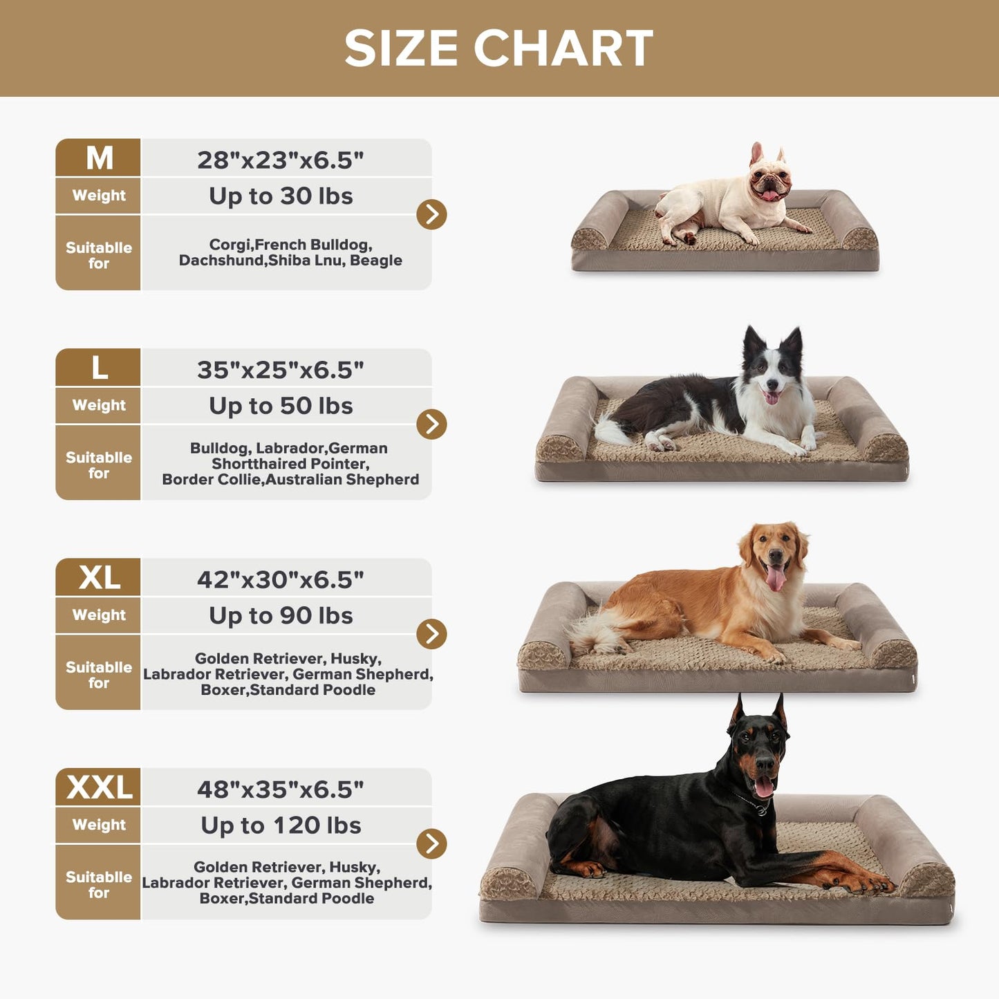 FURTIME, Orthopedic Memory Foam Dog Beds Sofa with Removable Flannel Cover, Washable Dog Bed, Great for Large Dogs