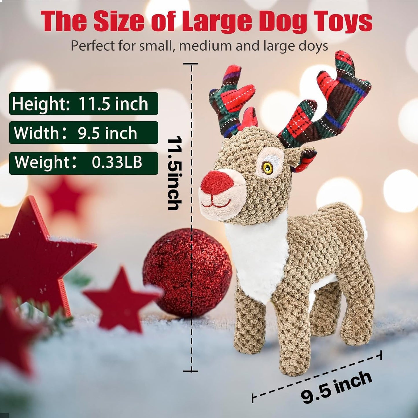 CHAWONER Christmas Dog Toy, Interactive Dog Squeaky Toy for Boredom, Stuffed Elk Plush Pet Toys for Small Medium Large Dogs, Tough XMAS Dog Toys