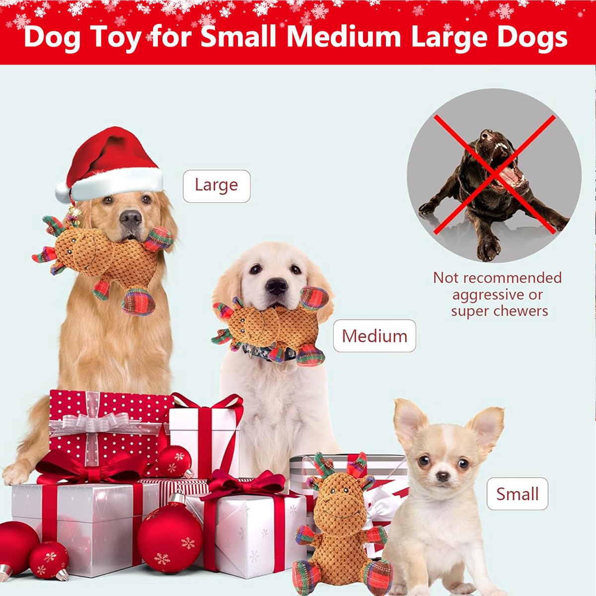 CHAWONER Christmas Dog Toy, Interactive Dog Squeaky Toy for Boredom, Stuffed Elk Plush Pet Toys for Small Medium Large Dogs, Tough XMAS Dog Toys