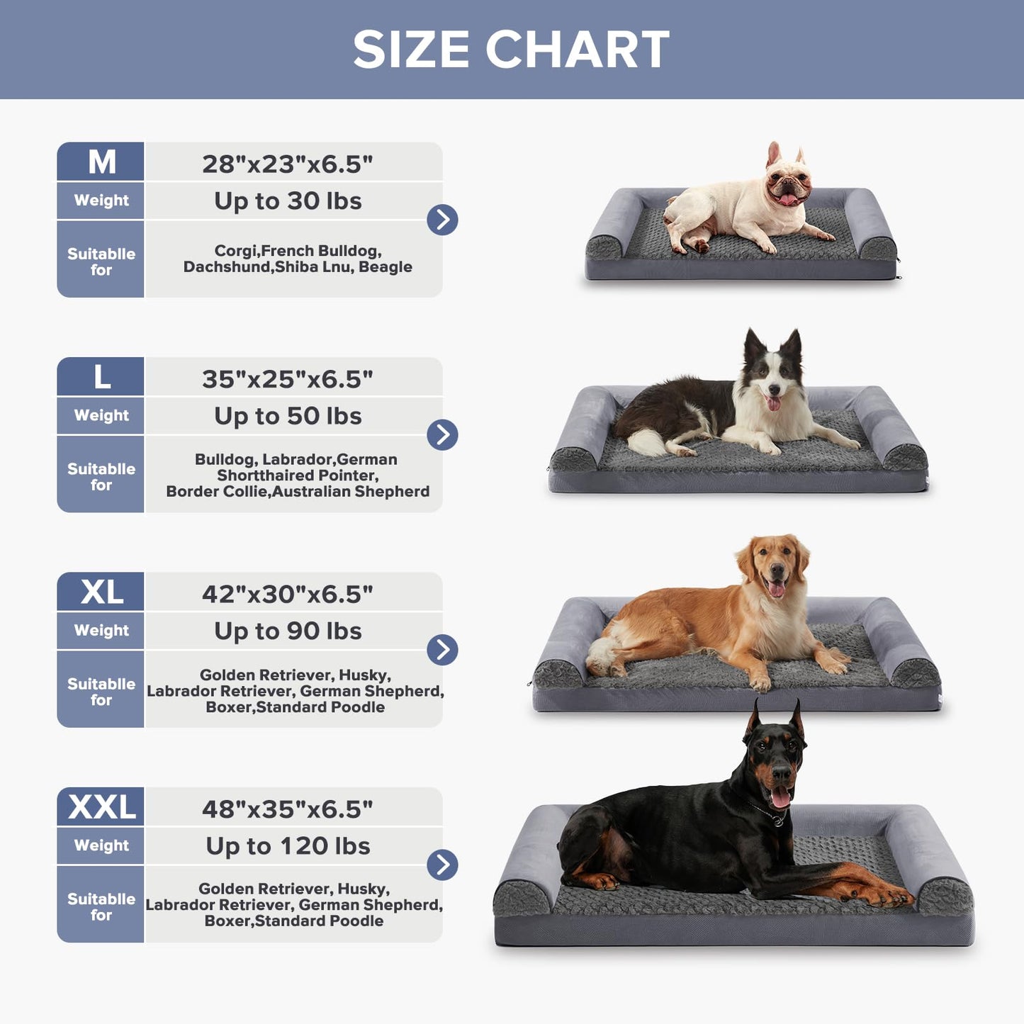 FURTIME, Orthopedic Memory Foam Dog Beds Sofa with Removable Flannel Cover, Washable Dog Bed, Great for Large Dogs