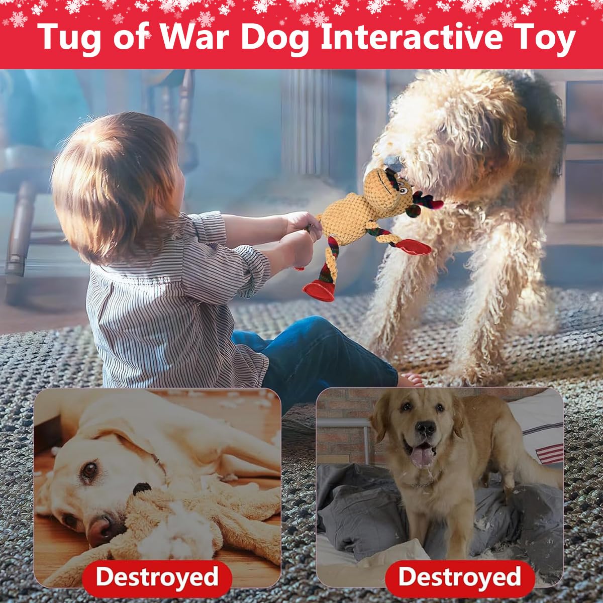 CHAWONER Christmas Dog Toy, Interactive Dog Squeaky Toy for Boredom, Stuffed Elk Plush Pet Toys for Small Medium Large Dogs, Tough XMAS Dog Toys