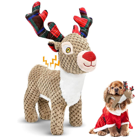 CHAWONER Christmas Dog Toy, Interactive Dog Squeaky Toy for Boredom, Stuffed Elk Plush Pet Toys for Small Medium Large Dogs, Tough XMAS Dog Toys