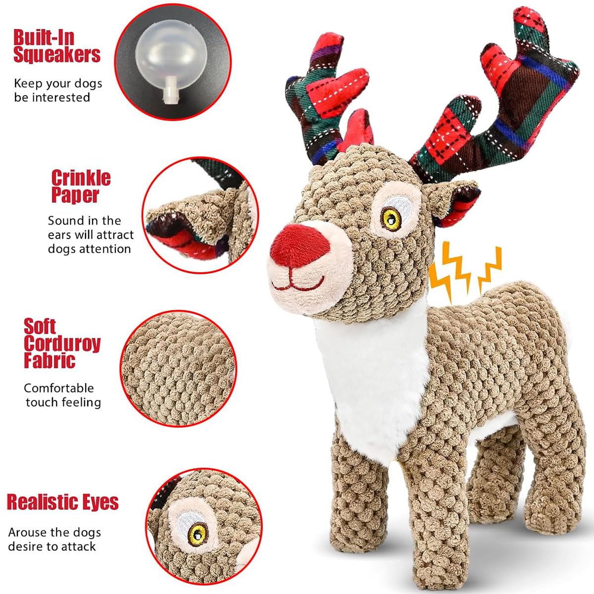 CHAWONER Christmas Dog Toy, Interactive Dog Squeaky Toy for Boredom, Stuffed Elk Plush Pet Toys for Small Medium Large Dogs, Tough XMAS Dog Toys