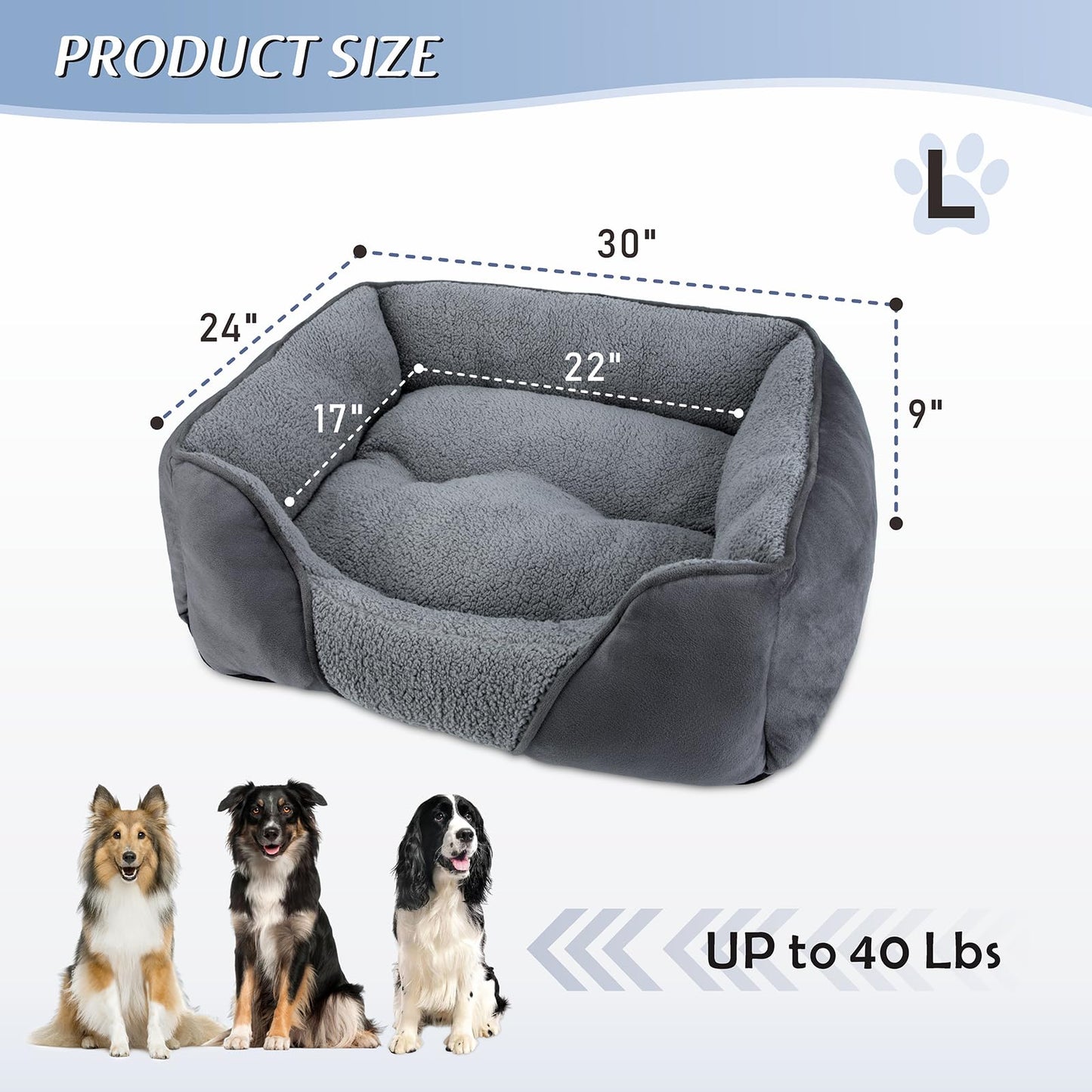 MIXJOY Medium Dog Bed, Washable Orthopedic Pet Bed with Soft Fleece, Anti-Slip Bottom, and Comfort Edge for Small, Medium & Large Breeds