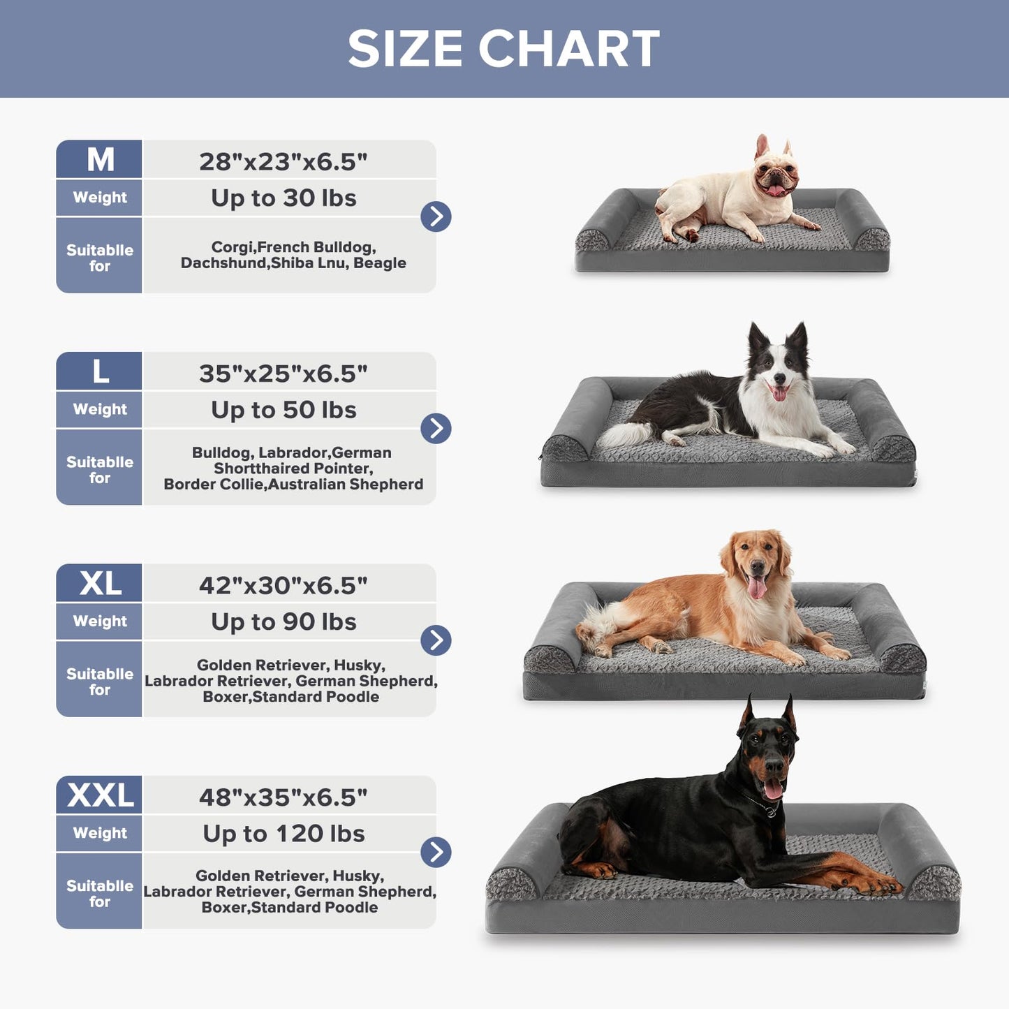 FURTIME, Orthopedic Memory Foam Dog Beds Sofa with Removable Flannel Cover, Washable Dog Bed, Great for Large Dogs