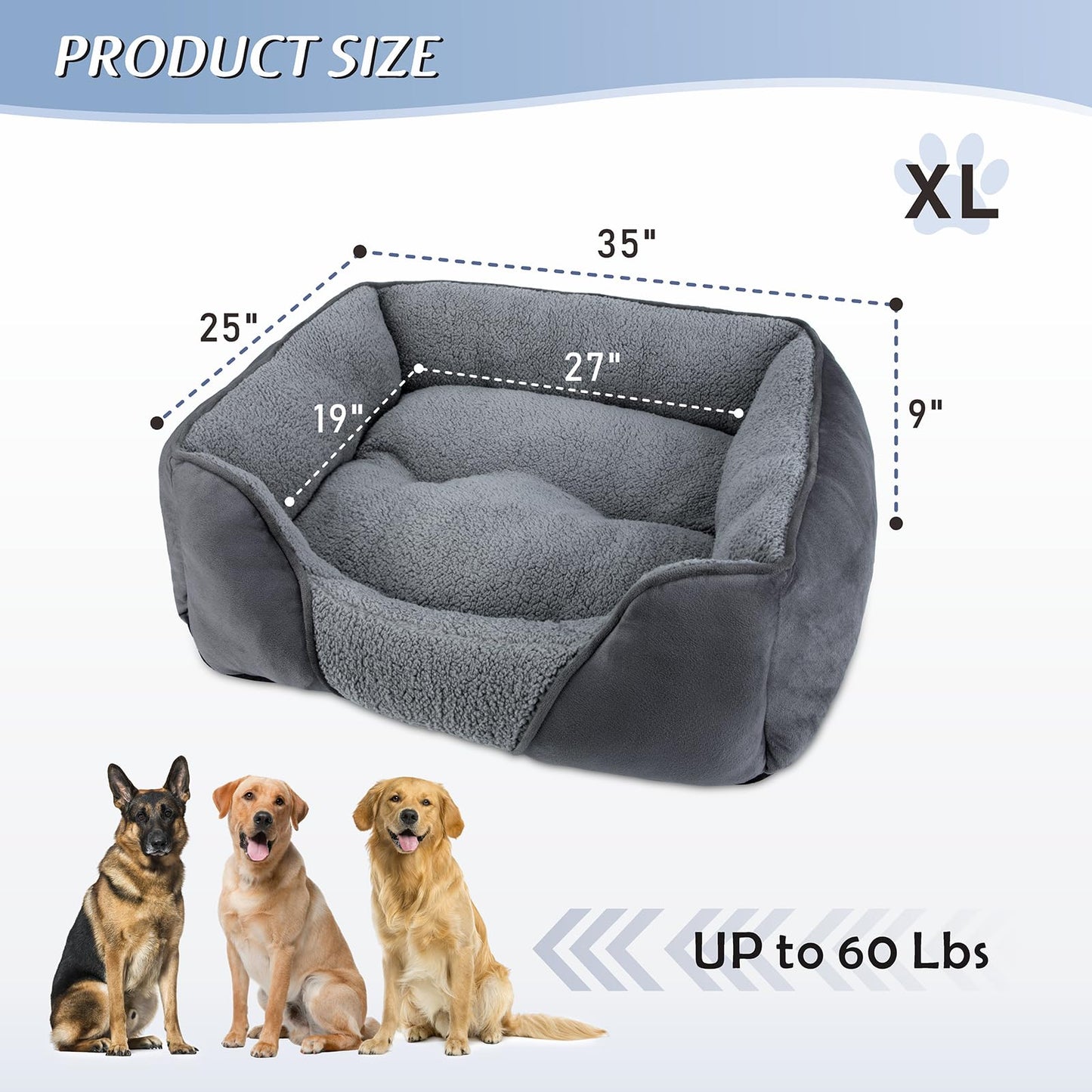 MIXJOY Medium Dog Bed, Washable Orthopedic Pet Bed with Soft Fleece, Anti-Slip Bottom, and Comfort Edge for Small, Medium & Large Breeds