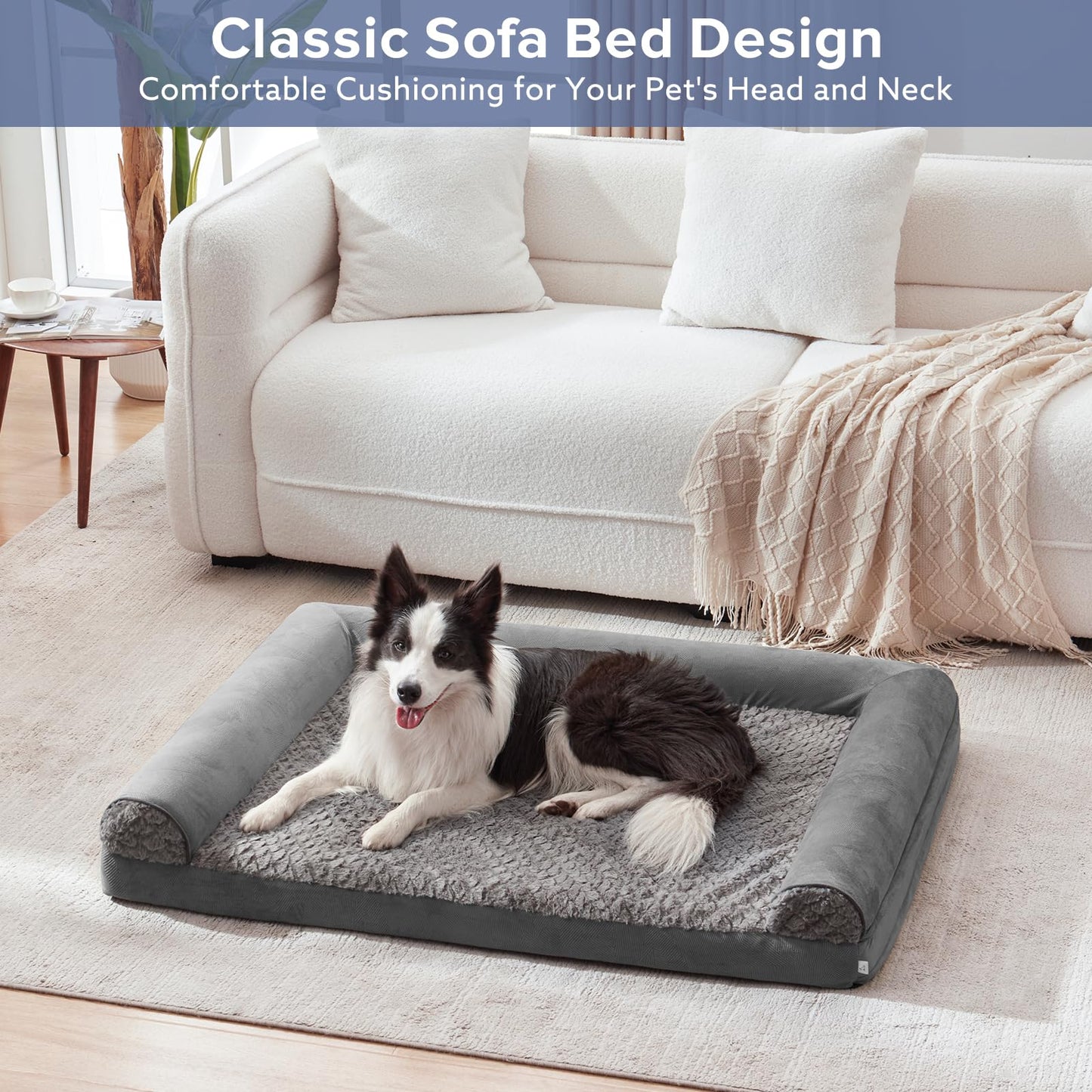 FURTIME, Orthopedic Memory Foam Dog Beds Sofa with Removable Flannel Cover, Washable Dog Bed, Great for Large Dogs