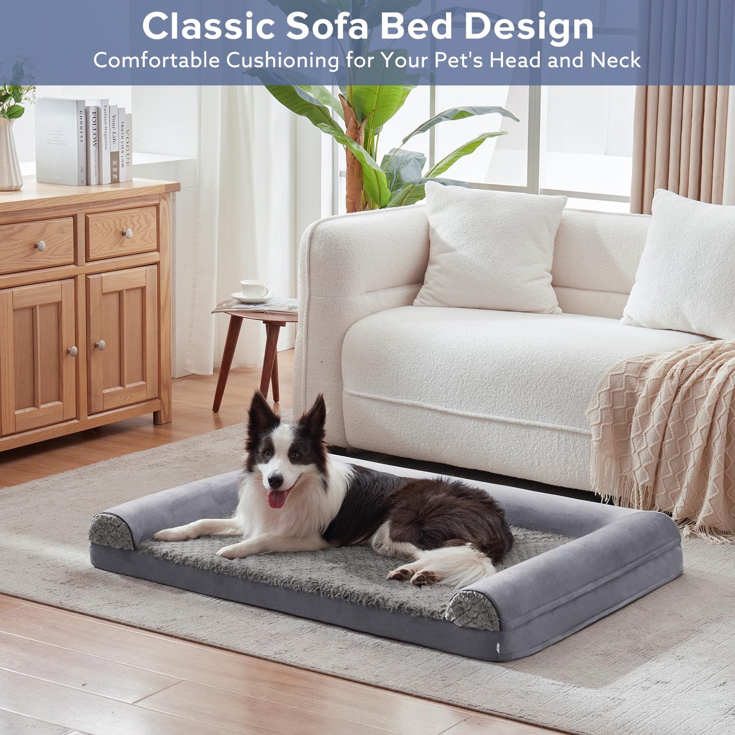 FURTIME, Orthopedic Memory Foam Dog Beds Sofa with Removable Flannel Cover, Washable Dog Bed, Great for Large Dogs