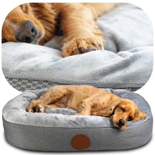 Elite Paws® UK: Luxury Dog Bed with Dual-Layer Cushion & Foam, Bolstered Sides, Soft Fleece Top, Ultra Plush, Waterproof, Non-Slip, Calming, Machine-Washable Cover (Light Grey/Grey, M)