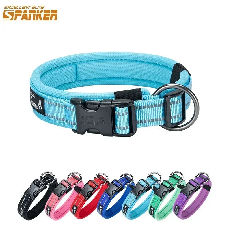 Luxury Padded Adjustable Dog Collars, Reflect Light for Small/Medium/Large Dogs