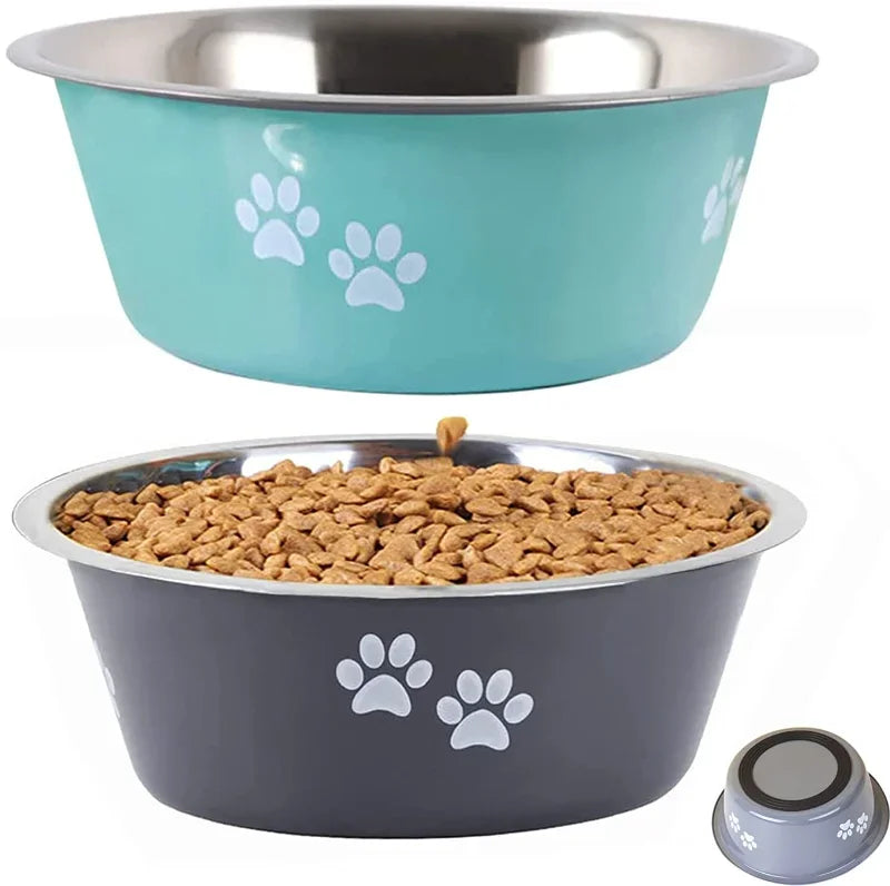 Non-Slip Stainless Steel Dog Bowls (2-Pack) with Silicone Base, Durable Food & Water Bowls for Medium & Large Dogs – Blue & Grey