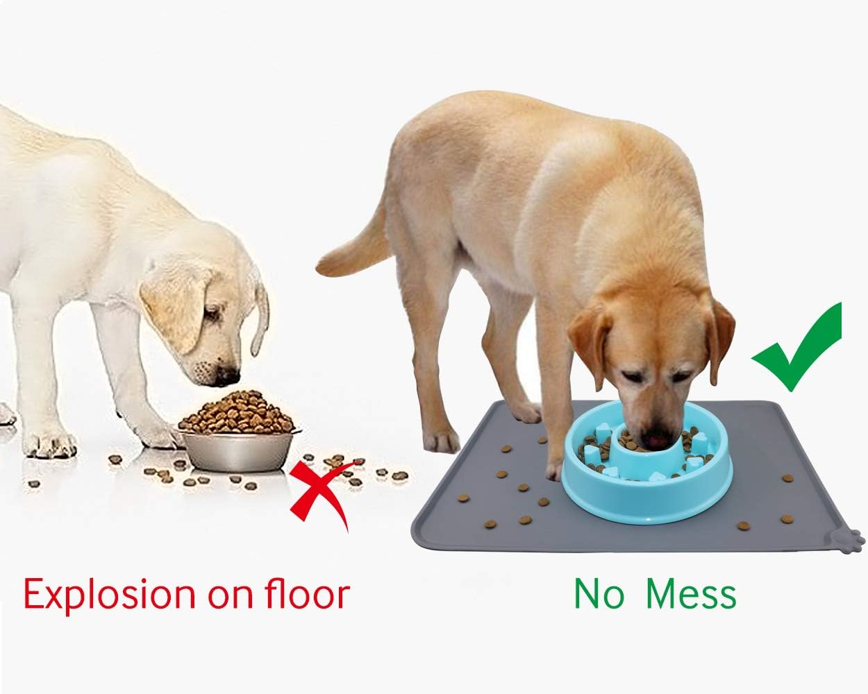 Silicone Dog Food Mat, Waterproof Non-Slip Feeding Mat with Raised Edge (48 x 30 cm)