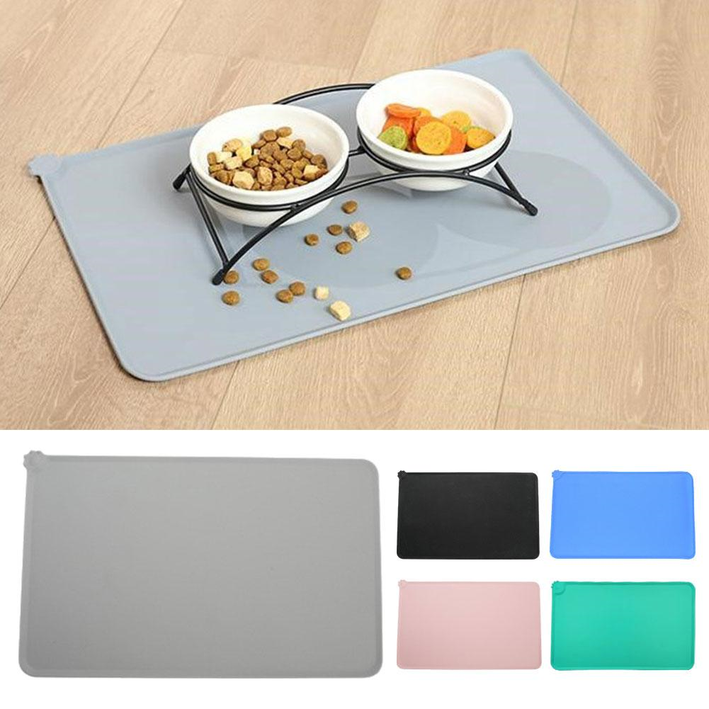 Silicone Dog Food Mat, Waterproof Non-Slip Feeding Mat with Raised Edge (48 x 30 cm)