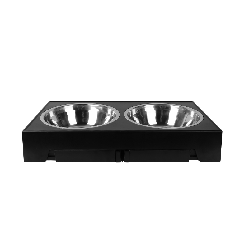 Elevated Dog Bowls 5 Height Adjustable Stand Raised dog bowl with Double Stainless Steel Bowls for Small Medium Large Dogs - Black