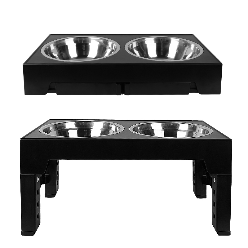 Elevated Dog Bowls 5 Height Adjustable Stand Raised dog bowl with Double Stainless Steel Bowls for Small Medium Large Dogs - Black