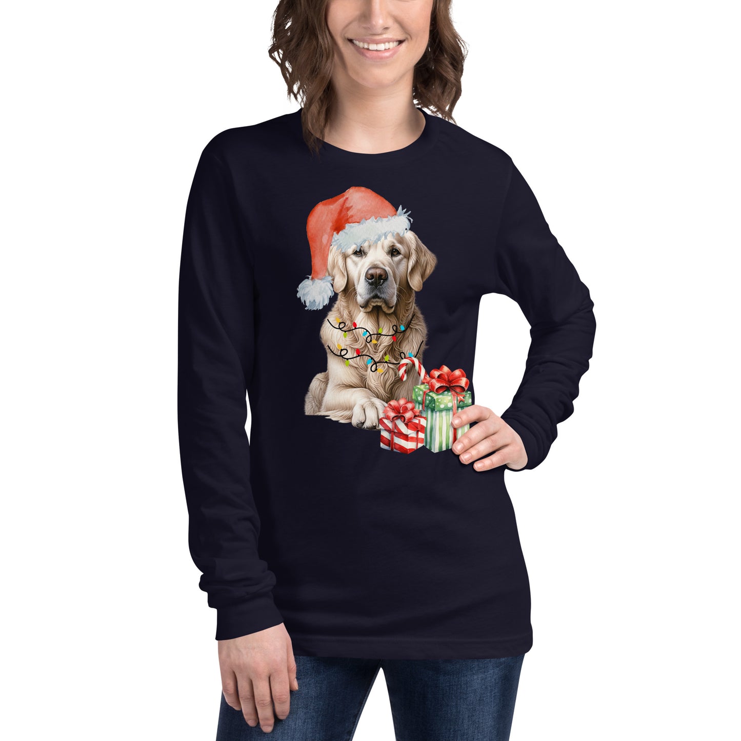 Unisex Long Sleeve Christmas Tee – Golden Retriever Design